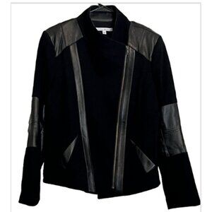 Donna Degnan Lambskin Leather Multi Media Jacket Size 12 Zip Front Lined Classic
